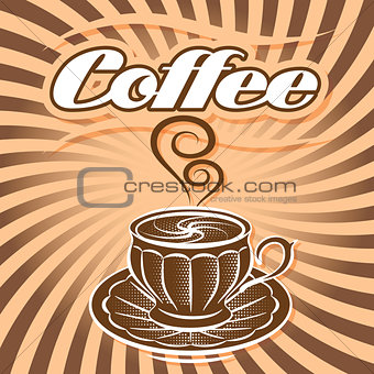 retro poster with cup of coffee and curlicues