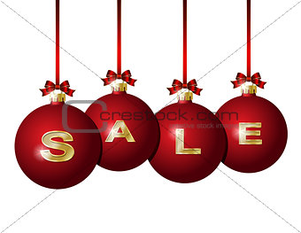 Red Christmas balls Hanging on Red Ribbons with golden word Sale