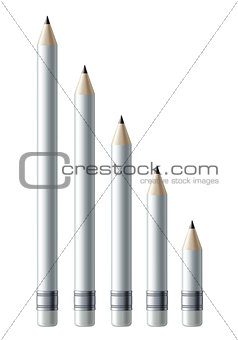 Set of white pencils isolated on white background.