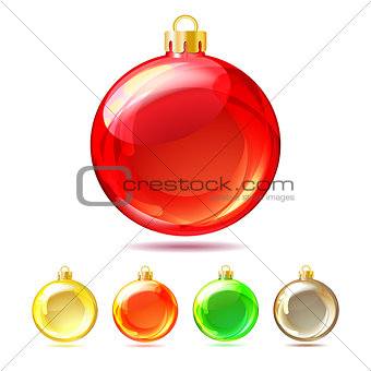 Set of Glossy Christmas balls on white background.