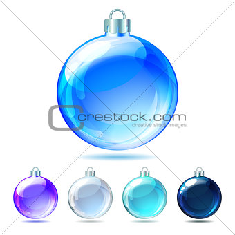 Set of Glossy Christmas balls on white background.