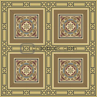 Vintage ornamental tile set square with border