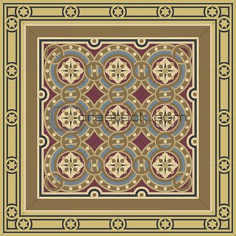 Vintage ornamental tile set with border
