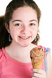Girl with Braces Eating Ice Cream