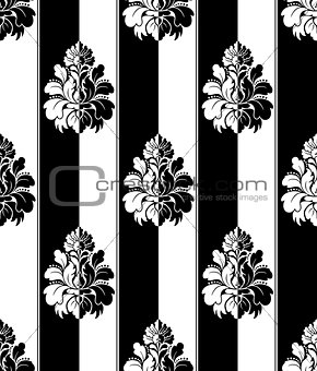Seamless monochrome damask vintage pattern. Striped