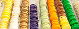Multicolor french macarons in a rows 