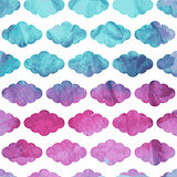 Vector Seamless  Pattern with Clouds on watercolor winter backgr