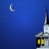  Christmas landscape with Church Spire,  moon and stars