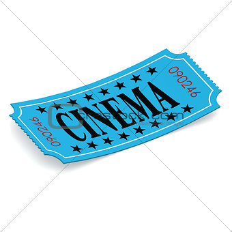 Cinema blue ticket on white background
