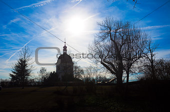 Silhouette view of Glockenturm tower on Schlossberg hill, Graz