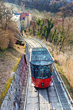 Funicular climbing to Schlossberg and Graz city panoramic view