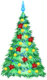 Green Christmas tree with ornaments
