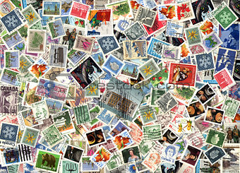 Background of Canadian postage stamps
