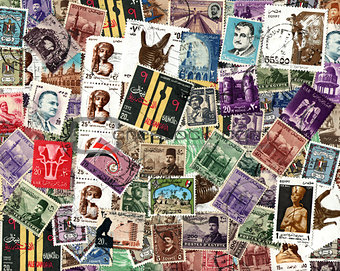 Background of Egyptian postage stamps