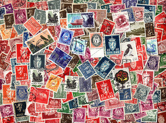 Background of Norwegian postage stamps