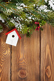 Christmas fir tree and birdhouse decor