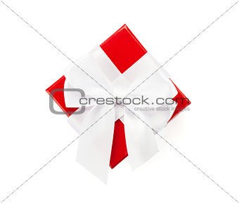 Red gift box with white ribbon