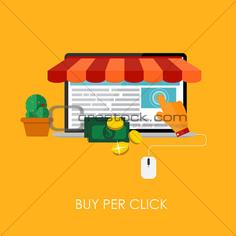Online Shopping Bue Per Click Flat Concept for Mobile Apps