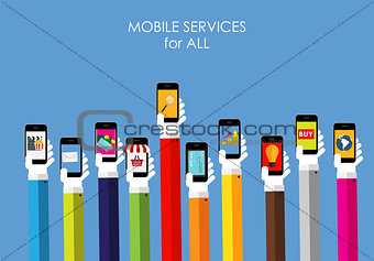Mobile Services Flat Concept for Web Marketing. Vector