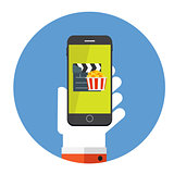 Flat Design Concept Cinema Icon Vector Illustration With Long Shadow.