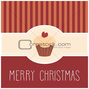 Holidays vector card with sweet cupcake and hand drawn Merry Christmas wishes