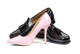 Luxury man's shoe and pink women's heel shoe