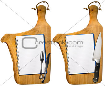 Empty Notebooks on Old Wood Cutting Boards
