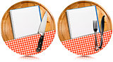 Empty Notebooks on Round Wood Cutting Boards