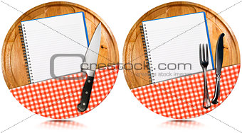 Empty Notebooks on Round Wood Cutting Boards