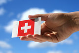 National flag of Switzerland over visiting card