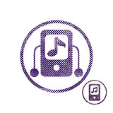 Mp3 player icon with halftone dots print texture.