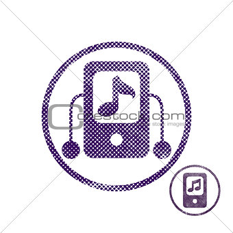 Mp3 player icon with halftone dots print texture.