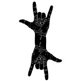 Rock on hand creative sign with two hands, rock n roll, hard roc
