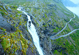 Summer waterfall on mountain slope (Norway).