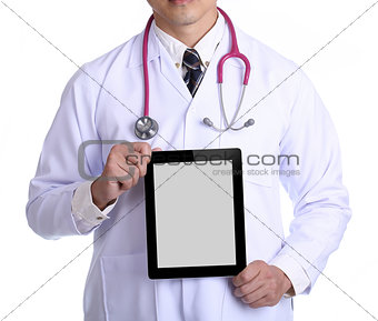 Doctor holding touch pad for check patient 