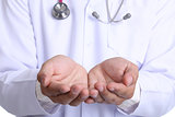Medical doctor use hand cover your healthy concept 