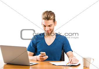 Young man sending text messages