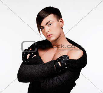 Young Man with Trendy Haircut - Isolated on White