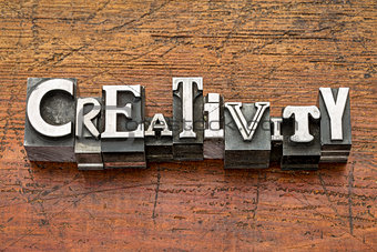 creativity word in metal type