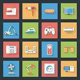 Home Furniture and Appliances flat icons set  with shadows