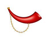 Hunting horn in red design with golden chain