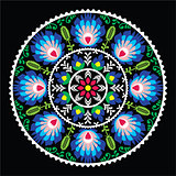 Polish traditional folk art pattern in circle -  Wzory Lowickie on black