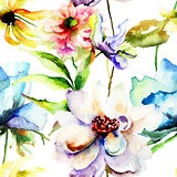 Seamless wallpaper with Colorful Spring flowers