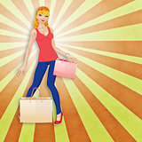 Blond woman with shopping bags