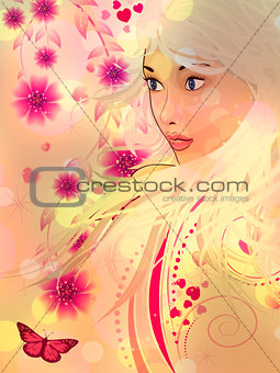 Girl and floral background