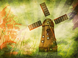 Grunge background with windmill