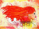 Grunge floral portrait of red haired girl