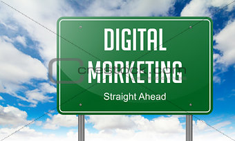 Digital Marketing on Highway Signpost.