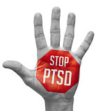 Stop PTSD Sign Painted, Open Hand Raised.