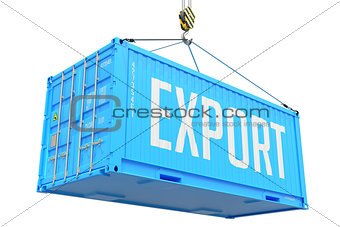 Export, Blue Cargo Container Hoisted with Hook.